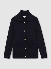 Reiss Navy Cat Wool-Cashmere Spread Collar Cardigan - Image 2 of 7