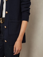 Reiss Navy Cat Wool-Cashmere Spread Collar Cardigan - Image 4 of 7