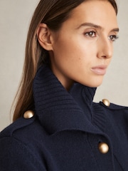 Reiss Navy Cat Wool-Cashmere Spread Collar Cardigan - Image 5 of 7