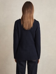 Reiss Navy Cat Wool-Cashmere Spread Collar Cardigan - Image 6 of 7