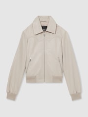 Reiss Grey Jasmine Leather Bomber Jacket - Image 2 of 7