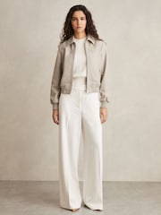 Reiss Grey Jasmine Leather Bomber Jacket - Image 3 of 7