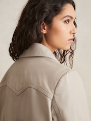 Reiss Grey Jasmine Leather Bomber Jacket - Image 4 of 7