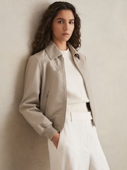 Reiss Grey Jasmine Leather Bomber Jacket - Image 6 of 7
