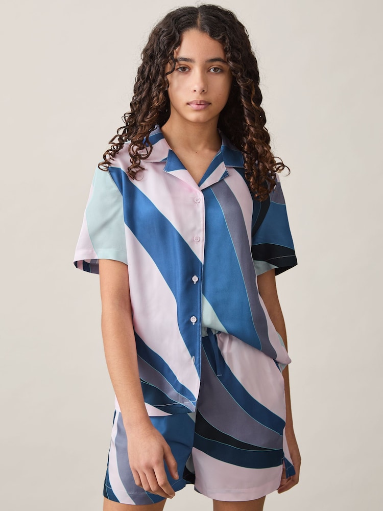 Blauwe print - Reiss Tommi Printed Cuban Collar Shirt - Image 1 of 3
