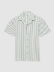 Reiss White/Soft Blue Tower Textured-Stripe Cuban-Collar Shirt - Image 2 of 6