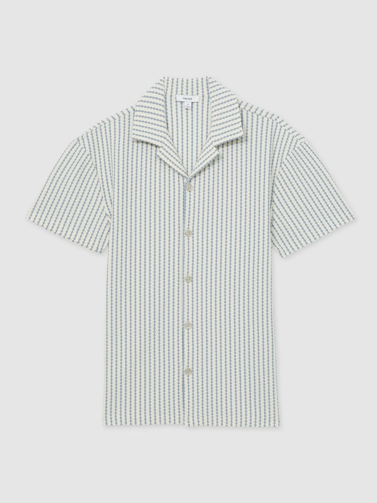 Reiss White/Soft Blue Tower Textured-Stripe Cuban-Collar Shirt - Image 2 of 6