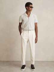 Reiss White/Soft Blue Tower Textured-Stripe Cuban-Collar Shirt - Image 3 of 6