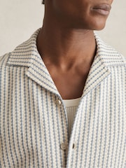Reiss White/Soft Blue Tower Textured-Stripe Cuban-Collar Shirt - Image 4 of 6