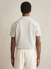 Reiss White/Soft Blue Tower Textured-Stripe Cuban-Collar Shirt - Image 5 of 6