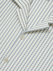 Reiss White/Soft Blue Tower Textured-Stripe Cuban-Collar Shirt - Image 6 of 6