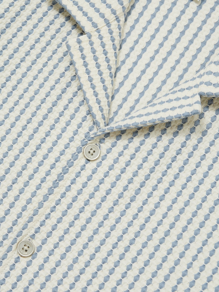 Reiss White/Soft Blue Tower Textured-Stripe Cuban-Collar Shirt - Image 6 of 6