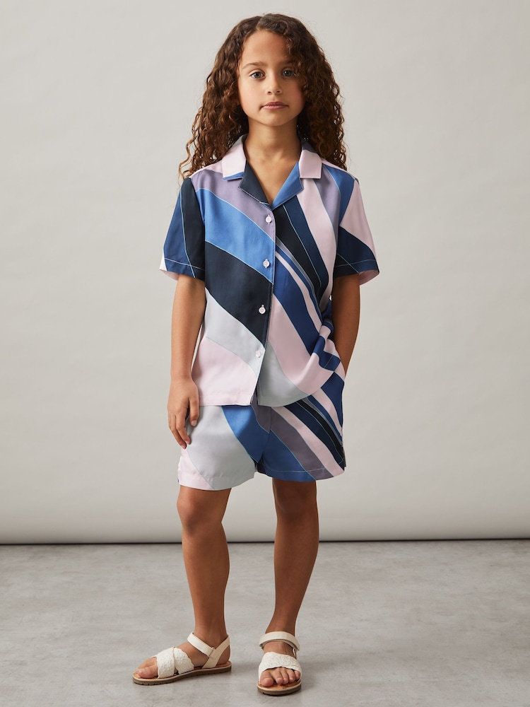 Reiss Blue Print Tommi 13-14 yrs Printed Cuban Collar Shirt - Image 2 of 4 Reiss Blue Print Tommi 13-14 yrs Printed Cuban Collar Shirt - Image 2 of 4