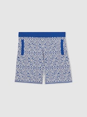 Reiss Blue/White Redhill Tile Pattern Knit Shorts - Image 2 of 5