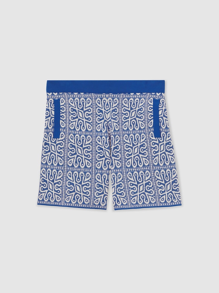 Reiss Blue/White Redhill Tile Pattern Knit Shorts - Image 2 of 5