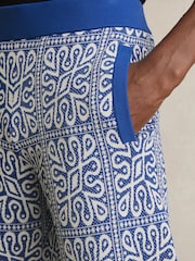 Reiss Blue/White Redhill Tile Pattern Knit Shorts - Image 3 of 5
