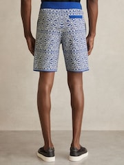 Reiss Blue/White Redhill Tile Pattern Knit Shorts - Image 4 of 5