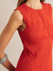 Reiss Red Annabel Cotton Shirred Midi Dress - Image 3 of 6