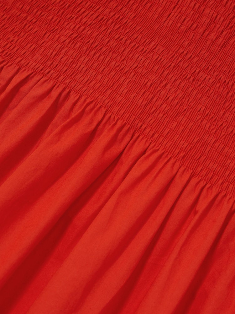Reiss Red Annabel Cotton Shirred Midi Dress - Image 6 of 6