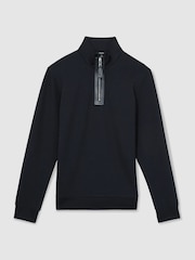 Reiss Navy Blue Hale Leather-Placket Interlock Sweatshirt - Image 2 of 5