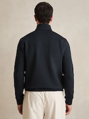 Reiss Navy Blue Hale Leather-Placket Interlock Sweatshirt - Image 4 of 5