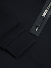 Reiss Navy Blue Hale Leather-Placket Interlock Sweatshirt - Image 5 of 5