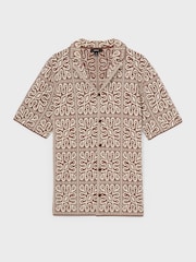 Reiss Brown/White River Tile Pattern Knit Shirt - Image 2 of 8