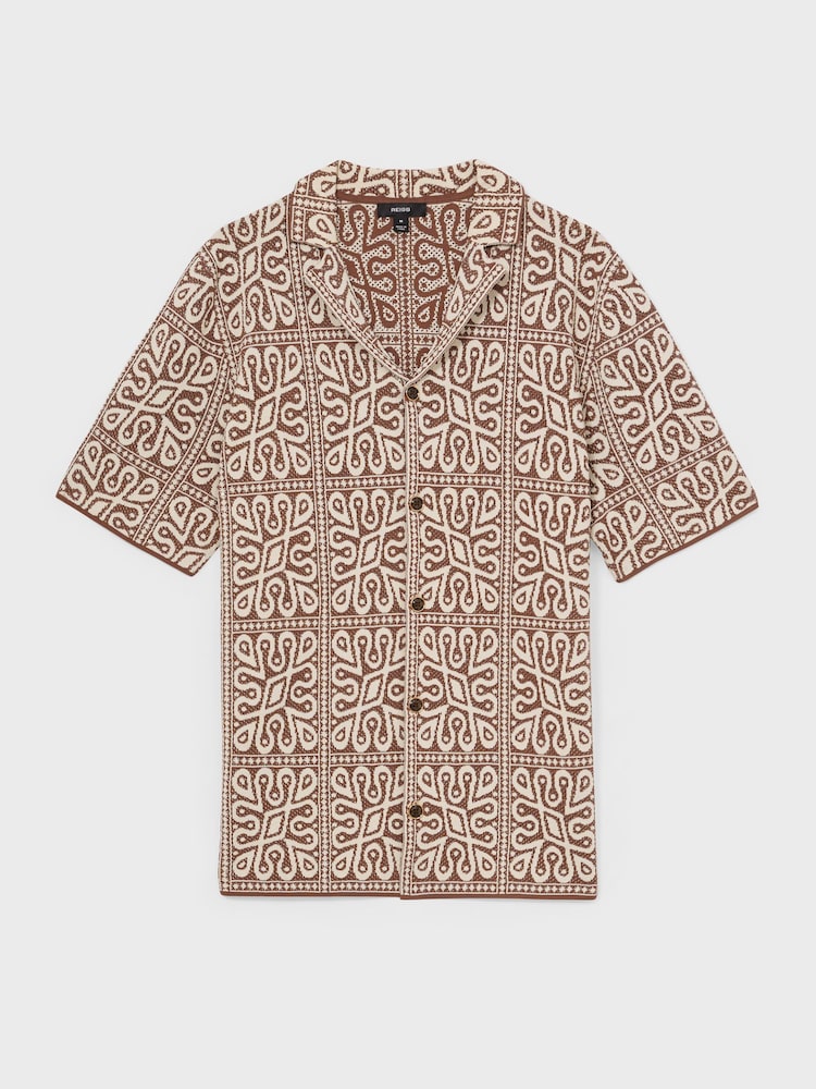 Reiss Brown/White River Tile Pattern Knit Shirt - Image 2 of 8