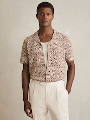 Reiss Brown/White River Tile Pattern Knit Shirt - Image 3 of 8