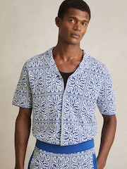 Reiss Blue/White River Tile Pattern Knit Shirt - Image 1 of 6