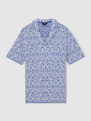 Reiss Blue/White River Tile Pattern Knit Shirt - Image 2 of 6