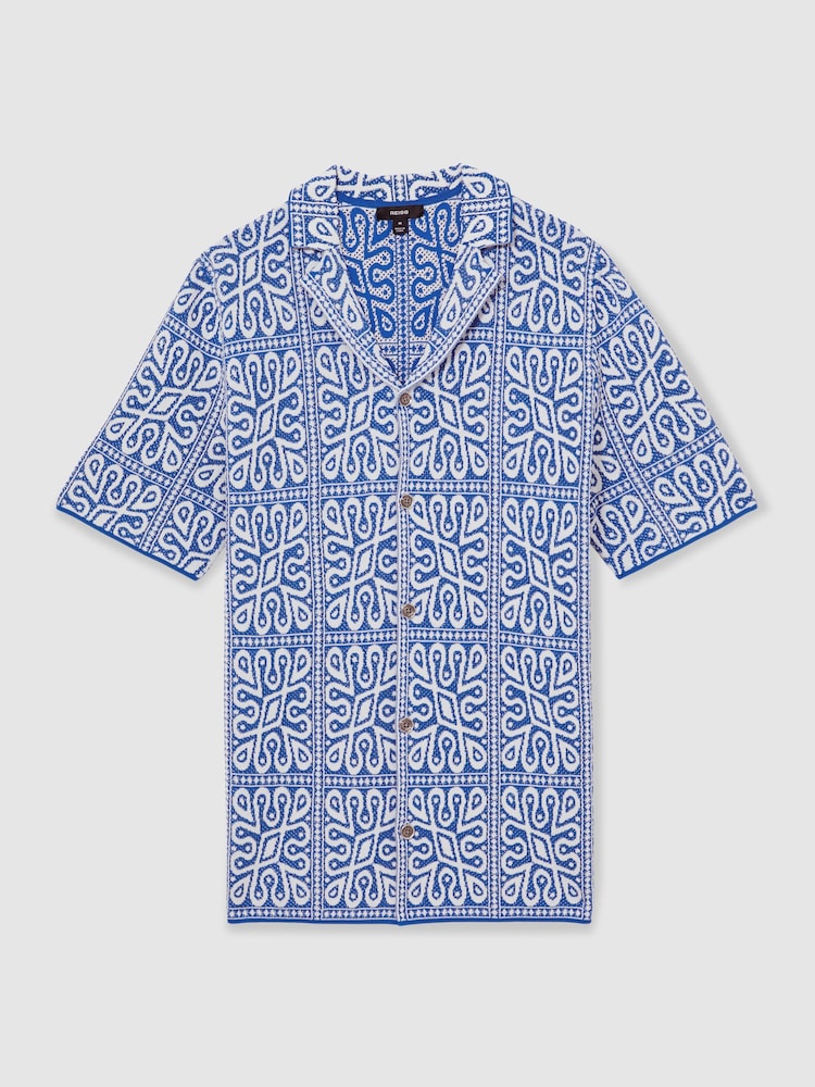 Reiss Blue/White River Tile Pattern Knit Shirt - Image 2 of 6