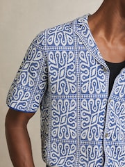 Reiss Blue/White River Tile Pattern Knit Shirt - Image 4 of 6
