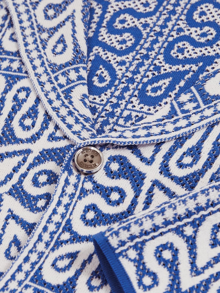 Reiss Blue/White River Tile Pattern Knit Shirt - Image 6 of 6