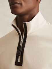 Reiss Off White Hale Leather-Placket Interlock Sweatshirt - Image 3 of 5