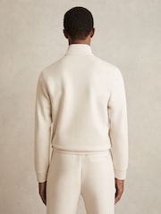 Reiss Off White Hale Leather-Placket Interlock Sweatshirt - Image 4 of 5