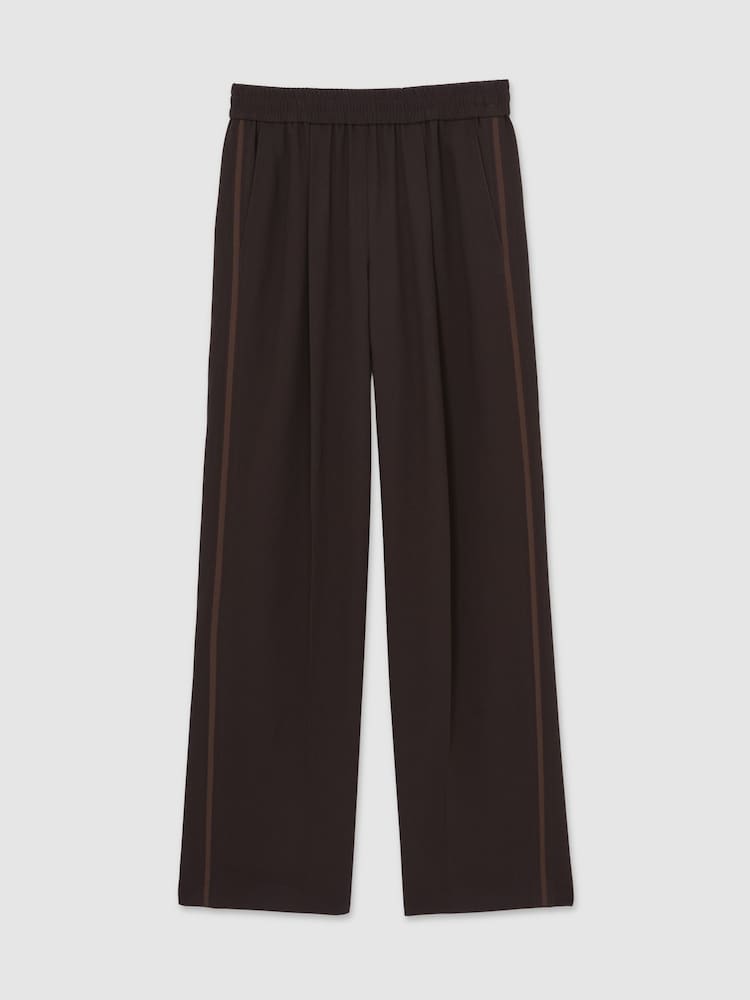 Reiss Chocolate Brown Remi Elasticated Side Stripe Wide Leg Trousers - Image 2 of 6