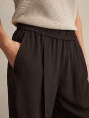 Reiss Chocolate Brown Remi Elasticated Side Stripe Wide Leg Trousers - Image 4 of 6