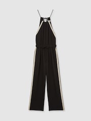 Reiss Black Auden Halterneck Craft Stitch Jumpsuit - Image 2 of 6