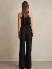Reiss Black Auden Halterneck Craft Stitch Jumpsuit - Image 5 of 6
