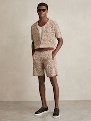 Reiss Brown/White Redhill Tile Pattern Knit Shorts - Image 1 of 6