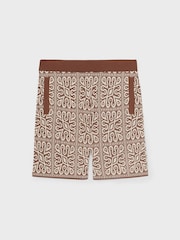 Reiss Brown/White Redhill Tile Pattern Knit Shorts - Image 2 of 6