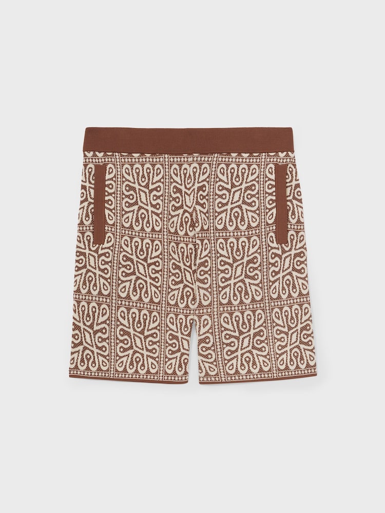 Reiss Brown/White Redhill Tile Pattern Knit Shorts - Image 2 of 6