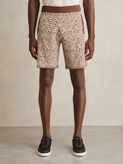 Reiss Brown/White Redhill Tile Pattern Knit Shorts - Image 3 of 6