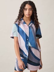 Reiss Blue Chrome Tommi Printed Cuban Collar Shirt - Image 1 of 3