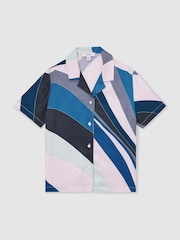 Reiss Blue Chrome Tommi Printed Cuban Collar Shirt - Image 2 of 3