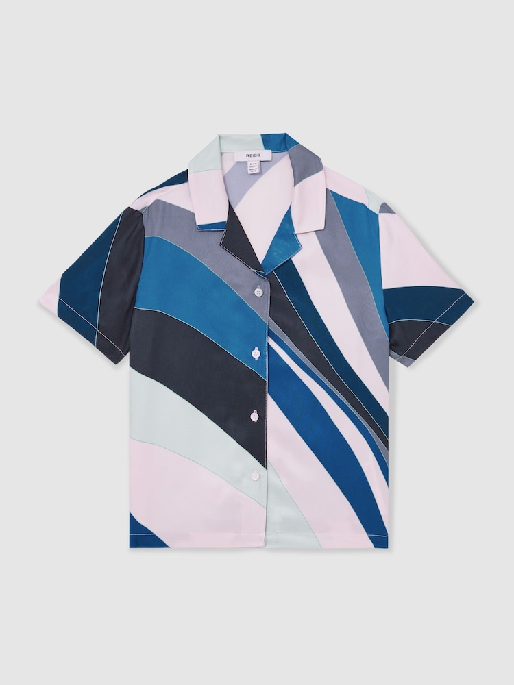 Reiss Blue Chrome Tommi Printed Cuban Collar Shirt - Image 2 of 3
