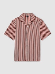 Reiss Rust Red/White Tower Textured-Stripe Cuban-Collar Shirt - Image 2 of 6