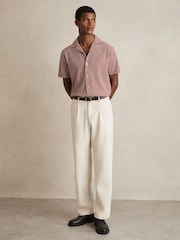 Reiss Rust Red/White Tower Textured-Stripe Cuban-Collar Shirt - Image 3 of 6
