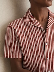Reiss Rust Red/White Tower Textured-Stripe Cuban-Collar Shirt - Image 4 of 6